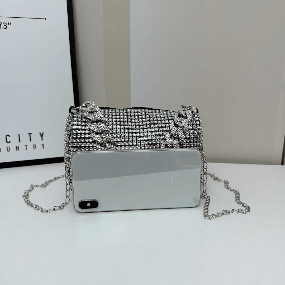 Glamorous Evening Bag Shoulder Handbag for Women Shiny Rhinestone Chain Handle PVC Materialfor Party Gala Formal EventsW251028