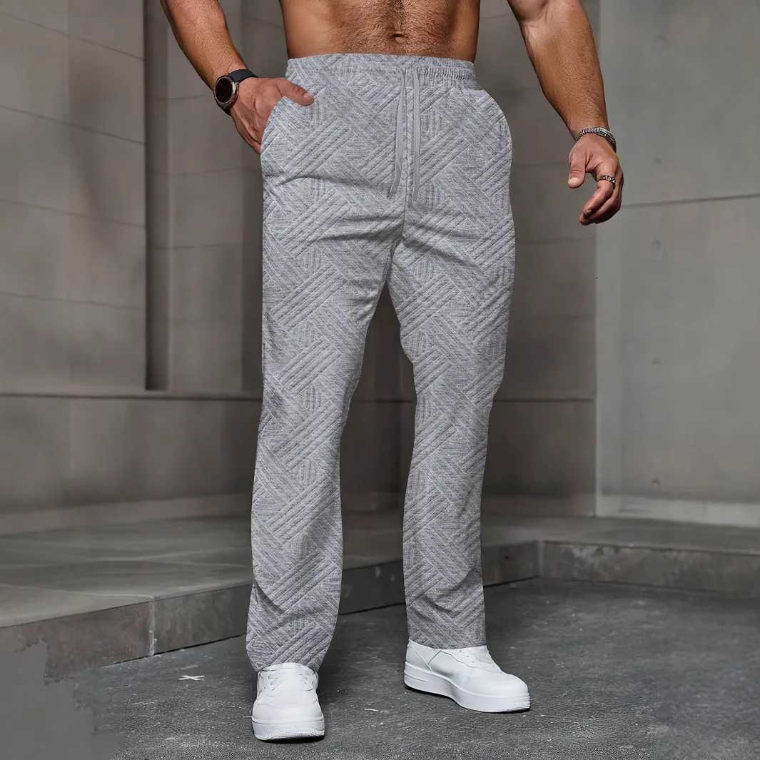 Mens sporty casual trousers fashionable jacquard elastic waist street pants solidcolor loose allseason pants W251028
