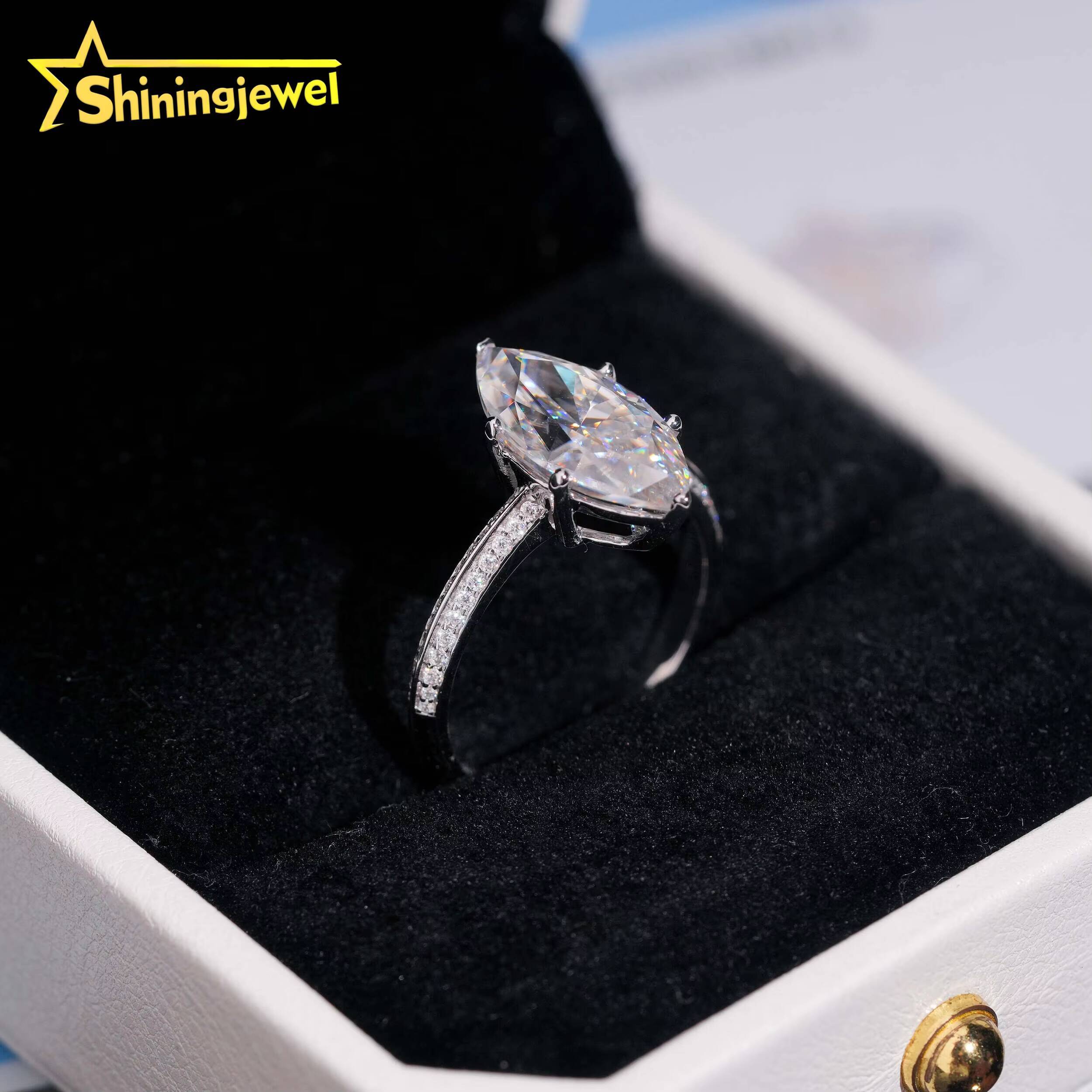 Fine Jewelry 18K Real Gold D VVS 3CT Marquise Cut Moissanite Ring Custom Women Engagement Ring Daily Wear