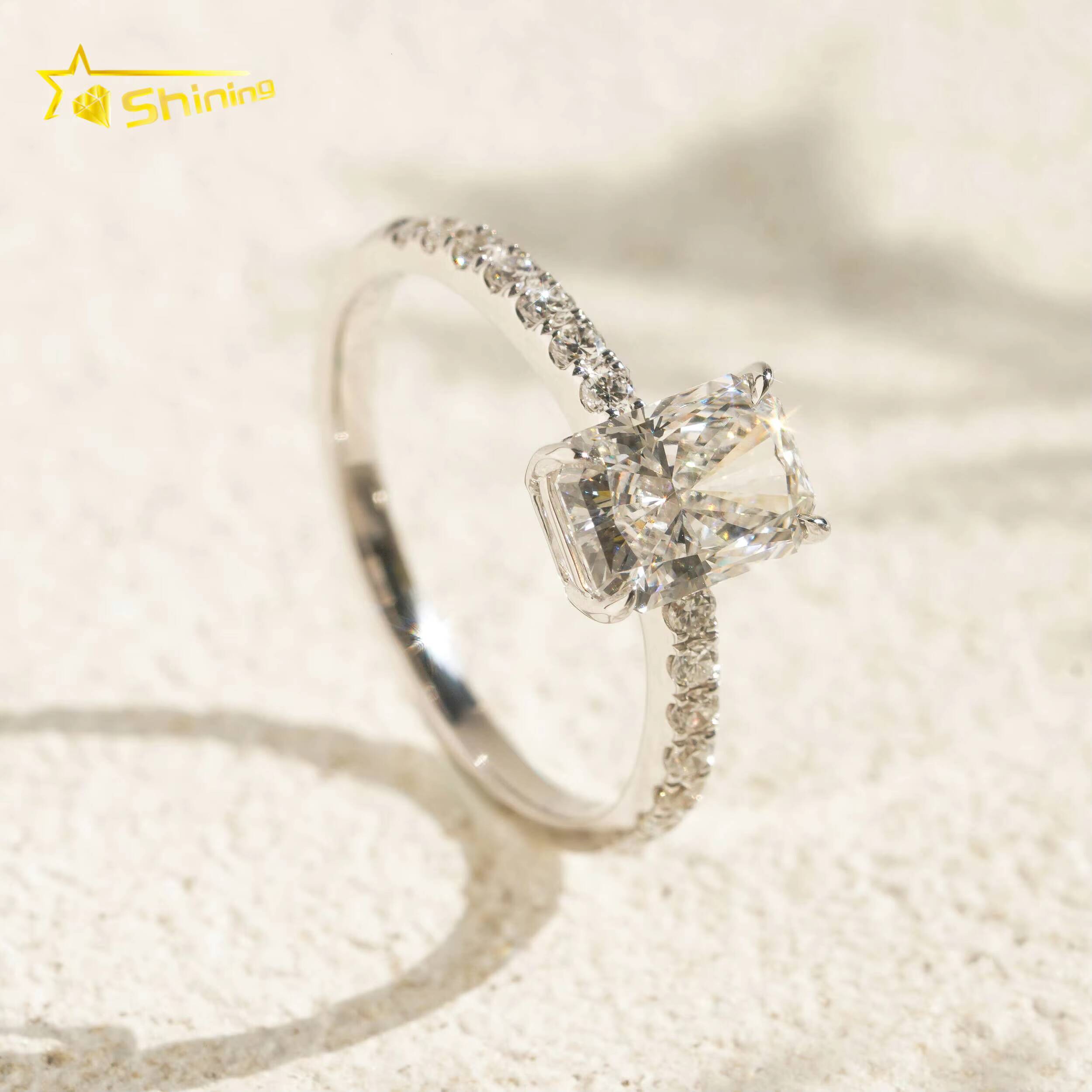 18K Real Solid White Gold Radiant Cut Lab Grown Diamond Half Band Eternity Diamond Ring Fine Jewelry for Women Daily Use Wear