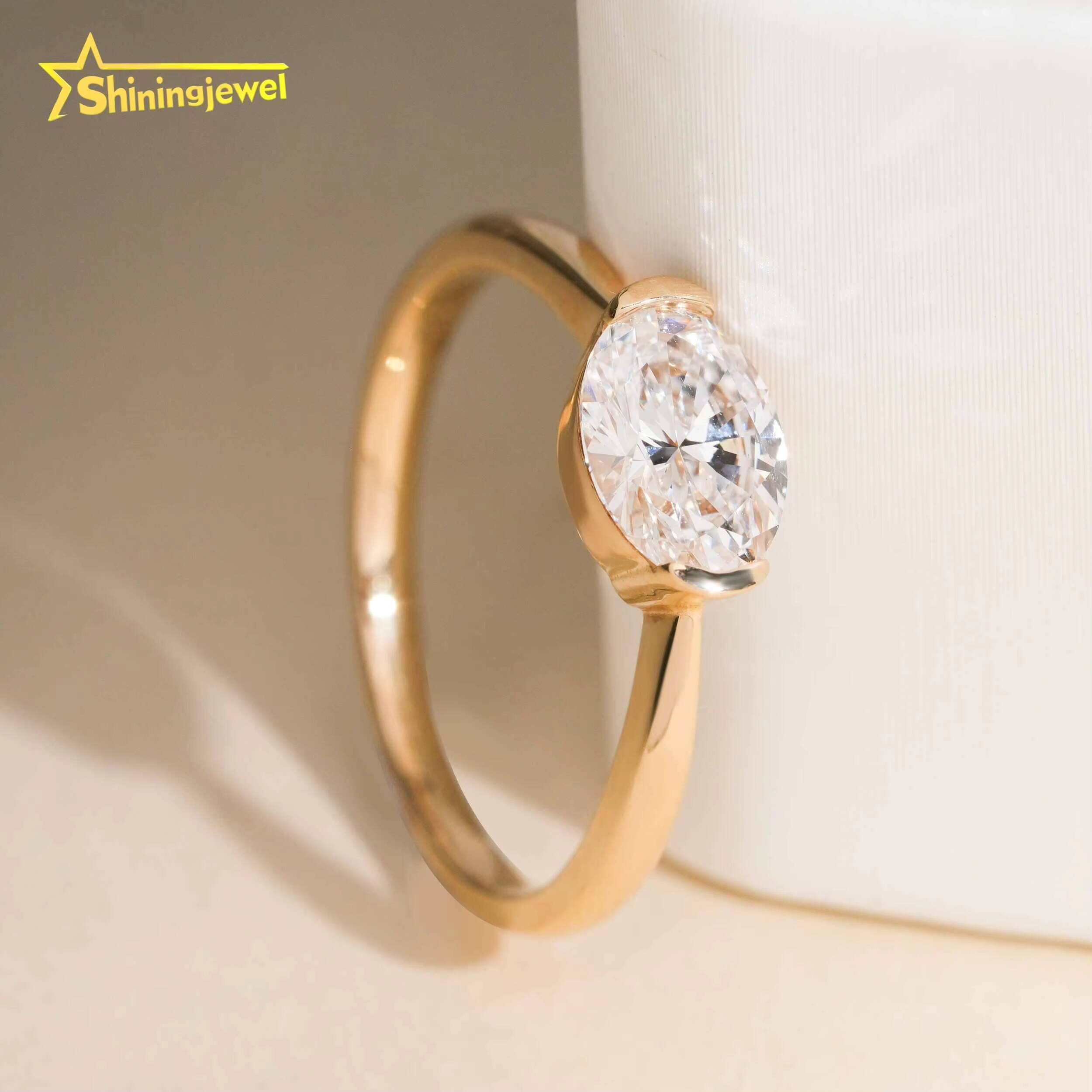 Fine Jewelry 14k Solid Real Gold Lab Grown Diamond CVD Ring Oval Shape VS1 D Color Engagement Ring