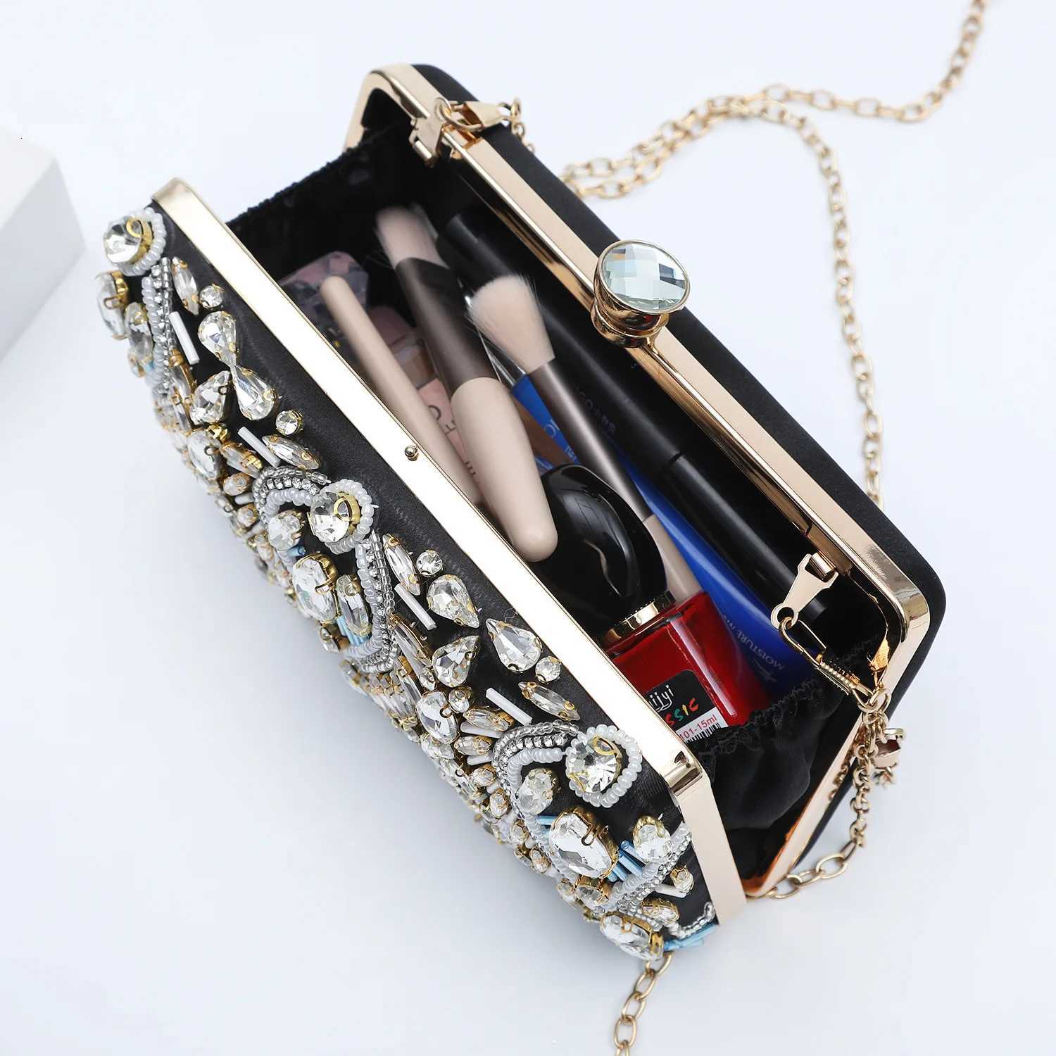New diamondencrusted highend cheongsam handbag evening bag sparkling water diamond clutch dress bag metal chain banquet ba H251027