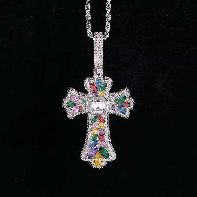 Best Selling Iced Out Hip Hop Jewelry Pendants Men Women Iced Out Cross Charm Pendant Necklace Colored Diamonds Brass Zircon