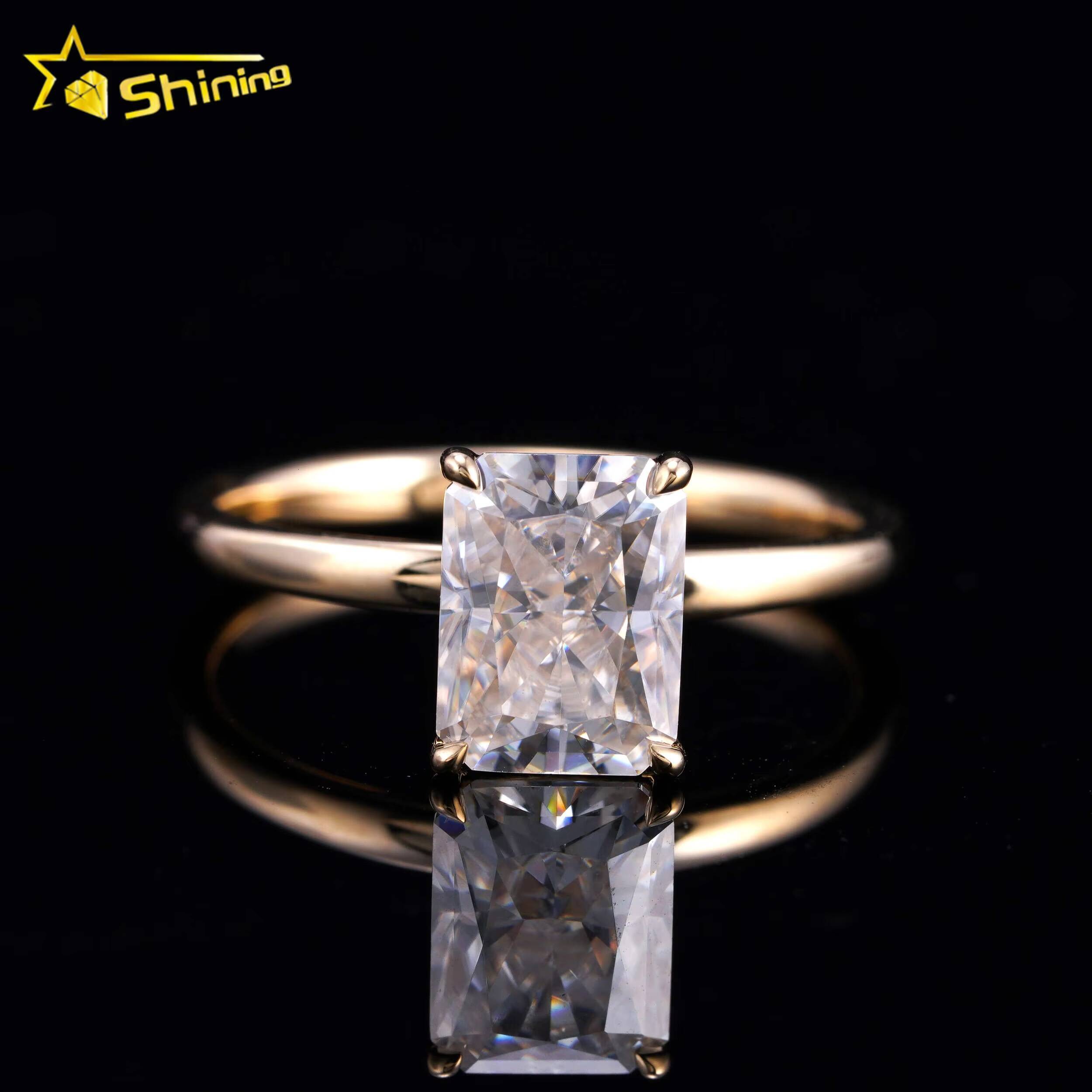 Luxury 2ct Solitaire Diamond Radiant Cut D VVS 14k Gold Moissanite Engagement Wedding Ring