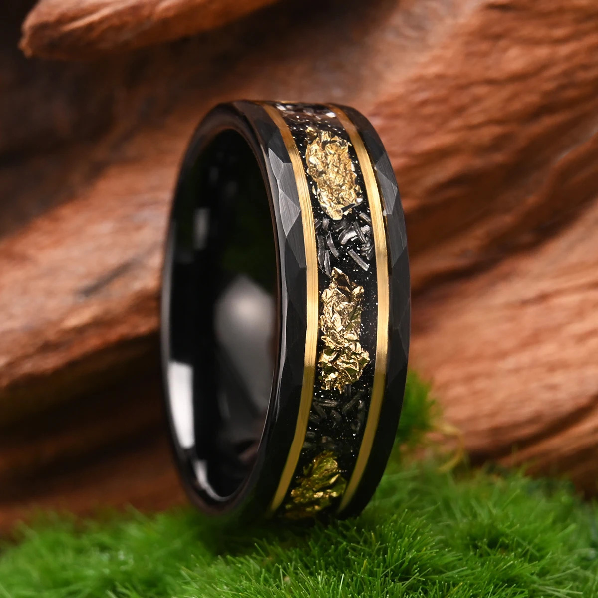 8mm Classic Fashion Tungsten Carbide Ring Black with Golden Foil Wedding Engagement Ring for Men and Women Jewelry Gift 251023