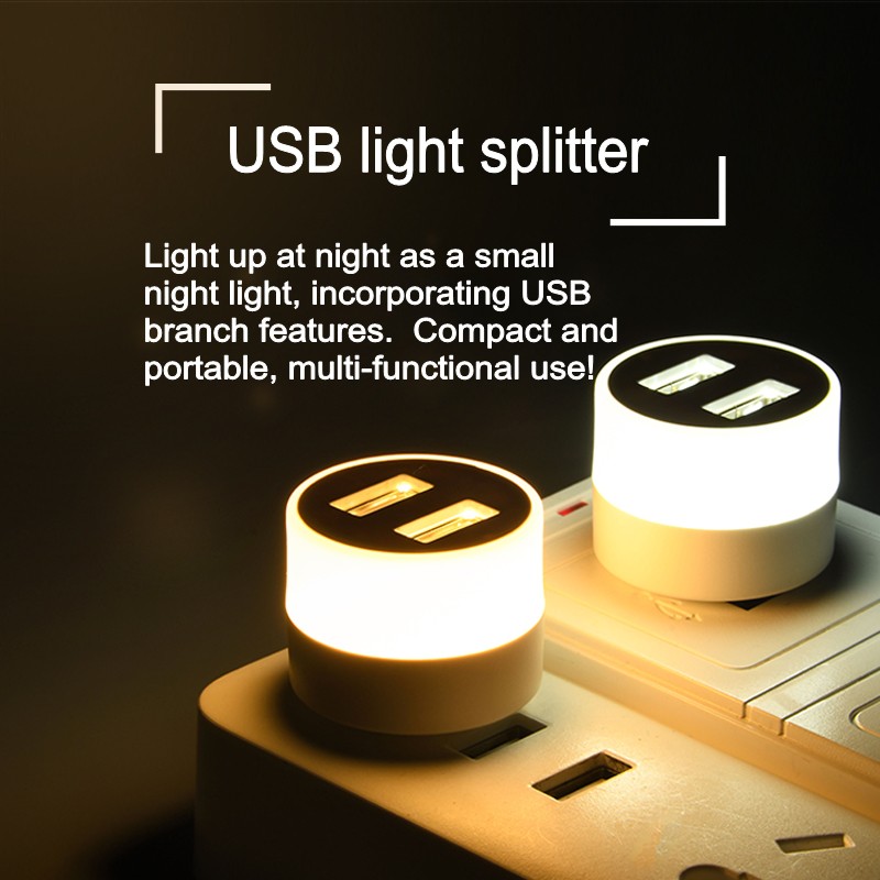 Compact USB-Dual Port Nightlight - Portable Abs Material LED Light for Computers and Power Banks---USB dual port night light