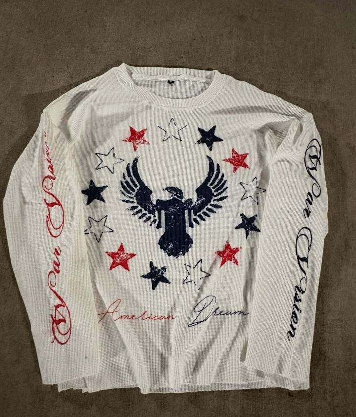 American Street Style USA Flag Letter Print Pattern Unisex Fashion Loose Pullover Top