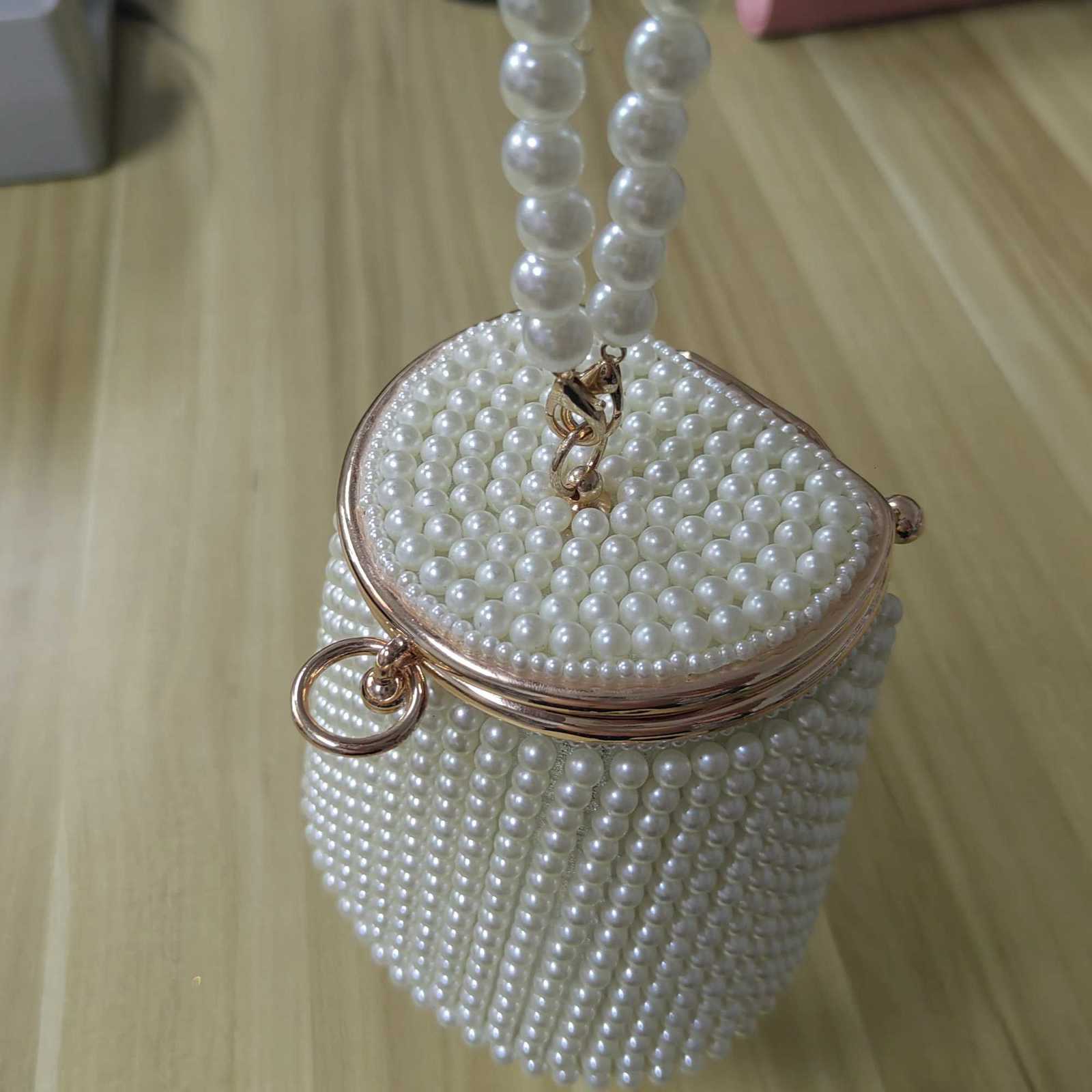 New design women Bucket shape beading holder clutch pearl wedding bridal ladies handbags party small evening bags H251027