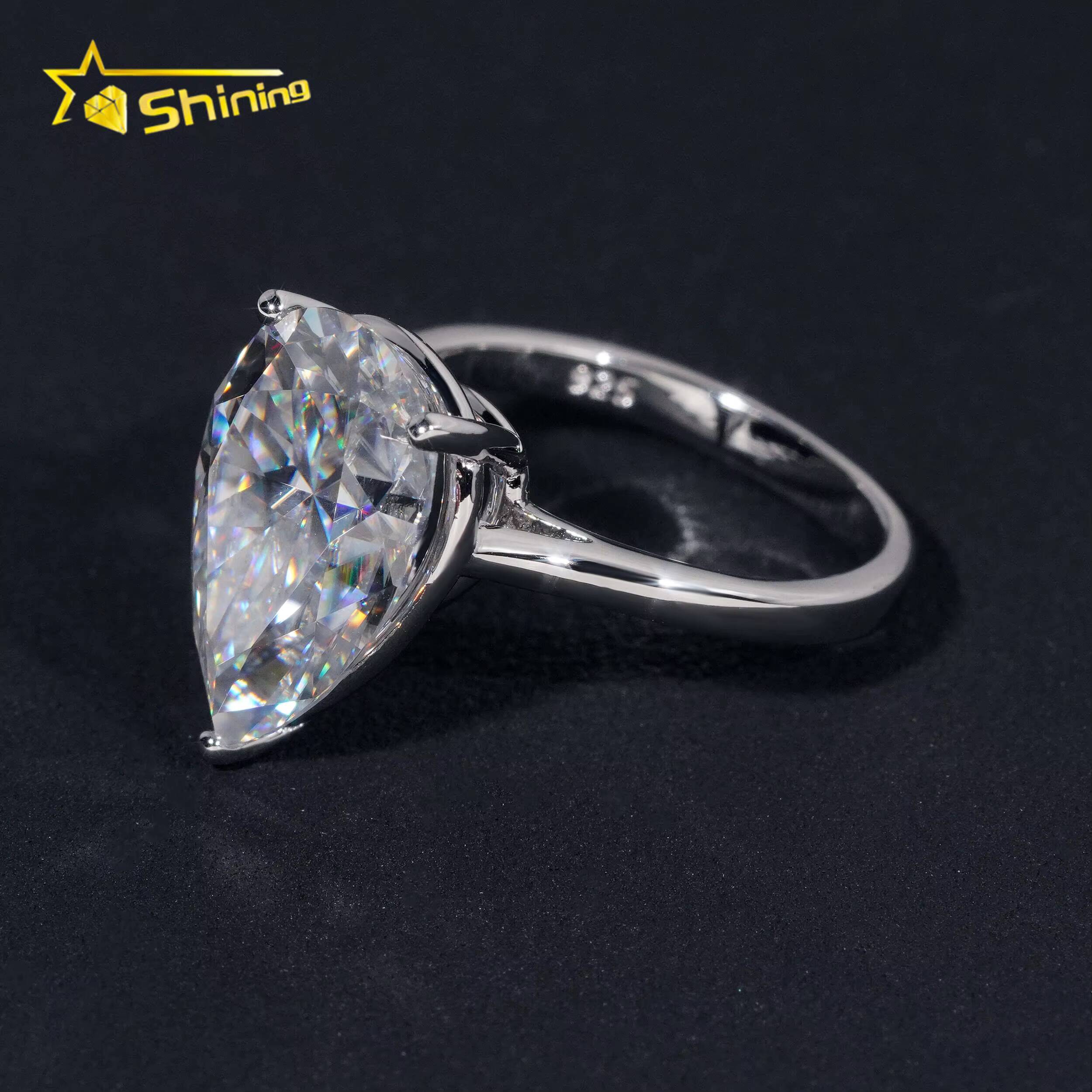 Classic Six Prongs Women Diamond Engagement Ring 925 Sterling Silver 11x16MM Pear Cut VVS Moissanite Wedding Ring