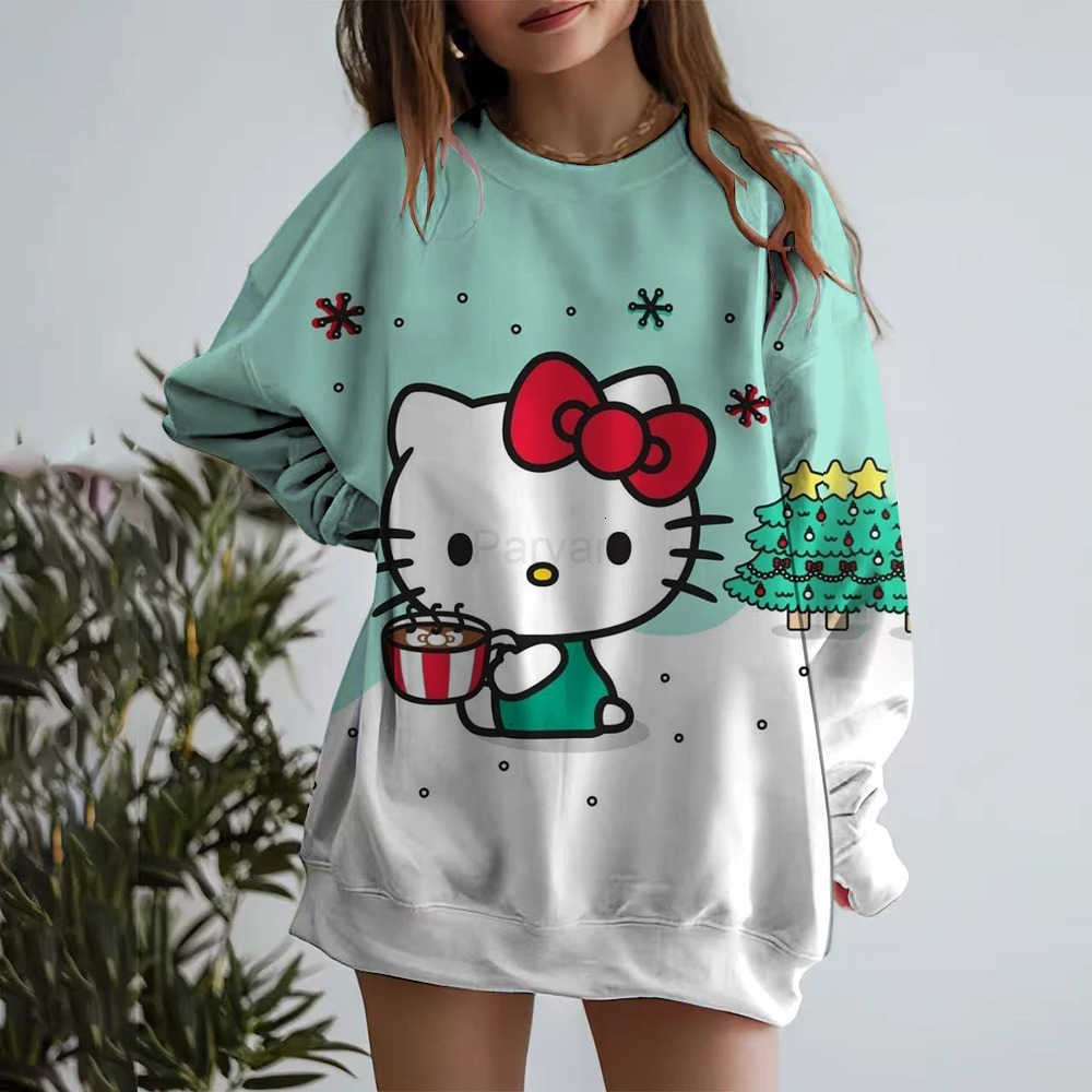 Sanrio Autumn And Winter New Longsleeved Loose Hoodie Hello Kitty print Top Womens Crewneck Sweatshirt Christmas Clothing Hoodie L251028