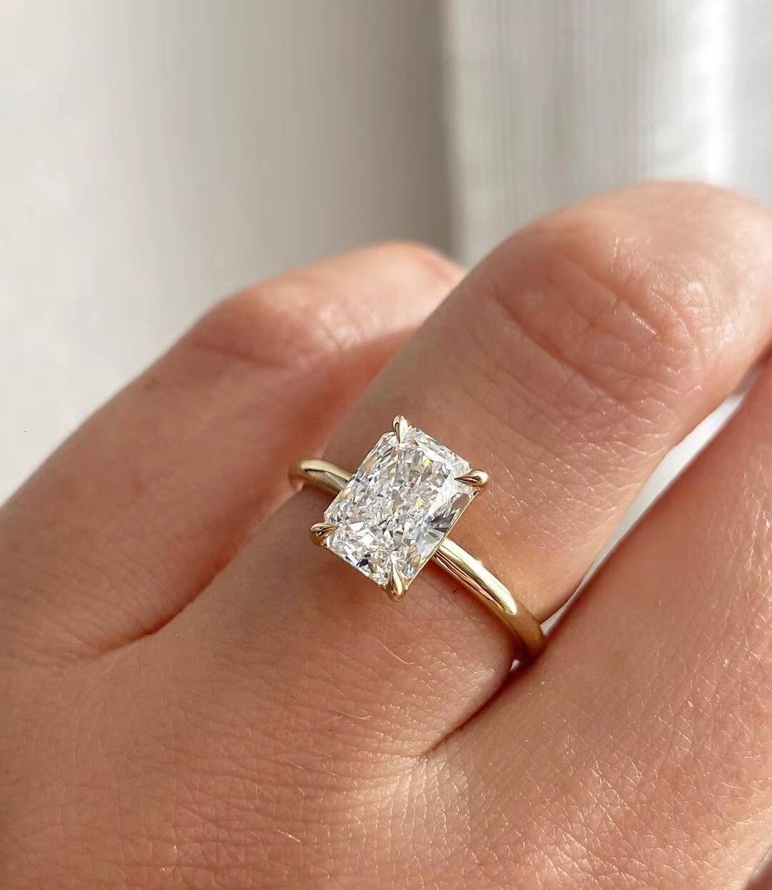 14K Yellow Solid Gold 9x7mm 3Carat Ice Out Radiant Cut Moissanite Engagement Ring Wedding Gold Plated Rings for Women