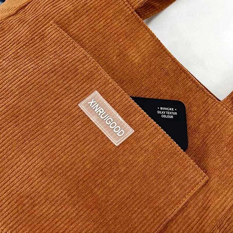 Large Capacity Shoulder Bag Trendy Corduroy Tote Bag Solid Color Ladies Handbag With Front PocketW251028