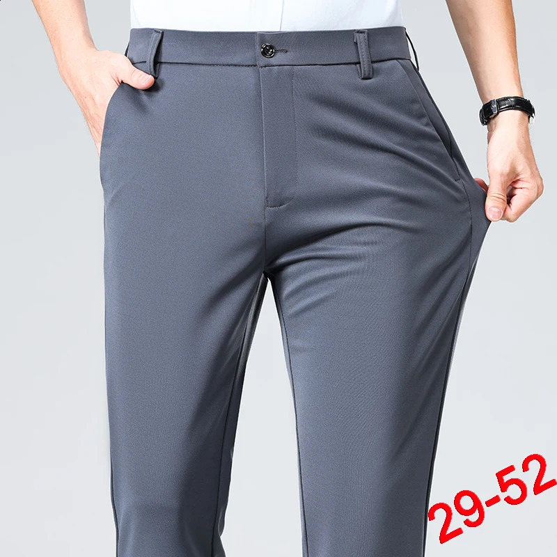 Plus Size Trousers Men Business Suit Pants Stretch Formal Dress Big Man Classic Black 251027