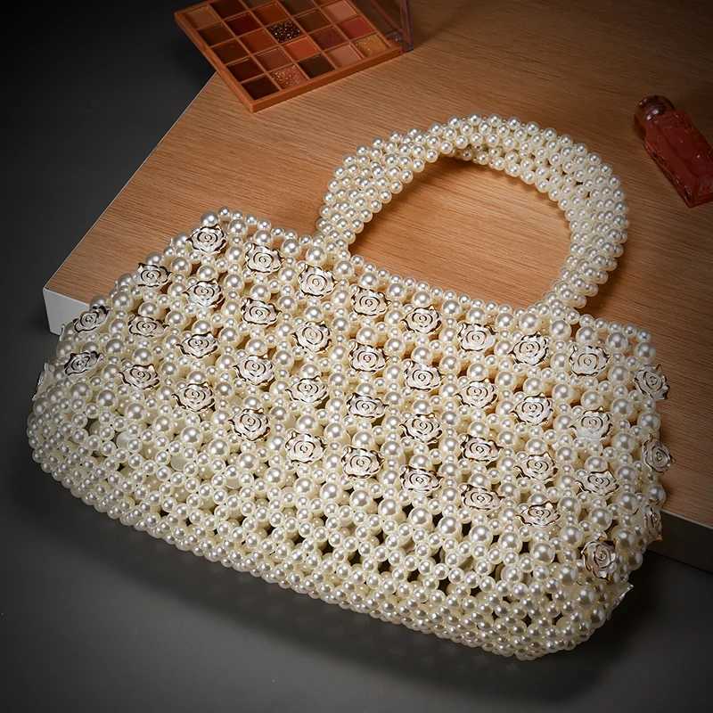 Luxurious handcrafted womens woven pearl evening handbag womens shiny wedding storage bag festival birthday womens gift bag H251027