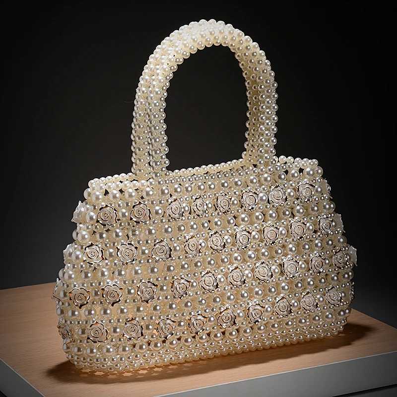 Luxurious handcrafted womens woven pearl evening handbag womens shiny wedding storage bag festival birthday womens gift bag H251027