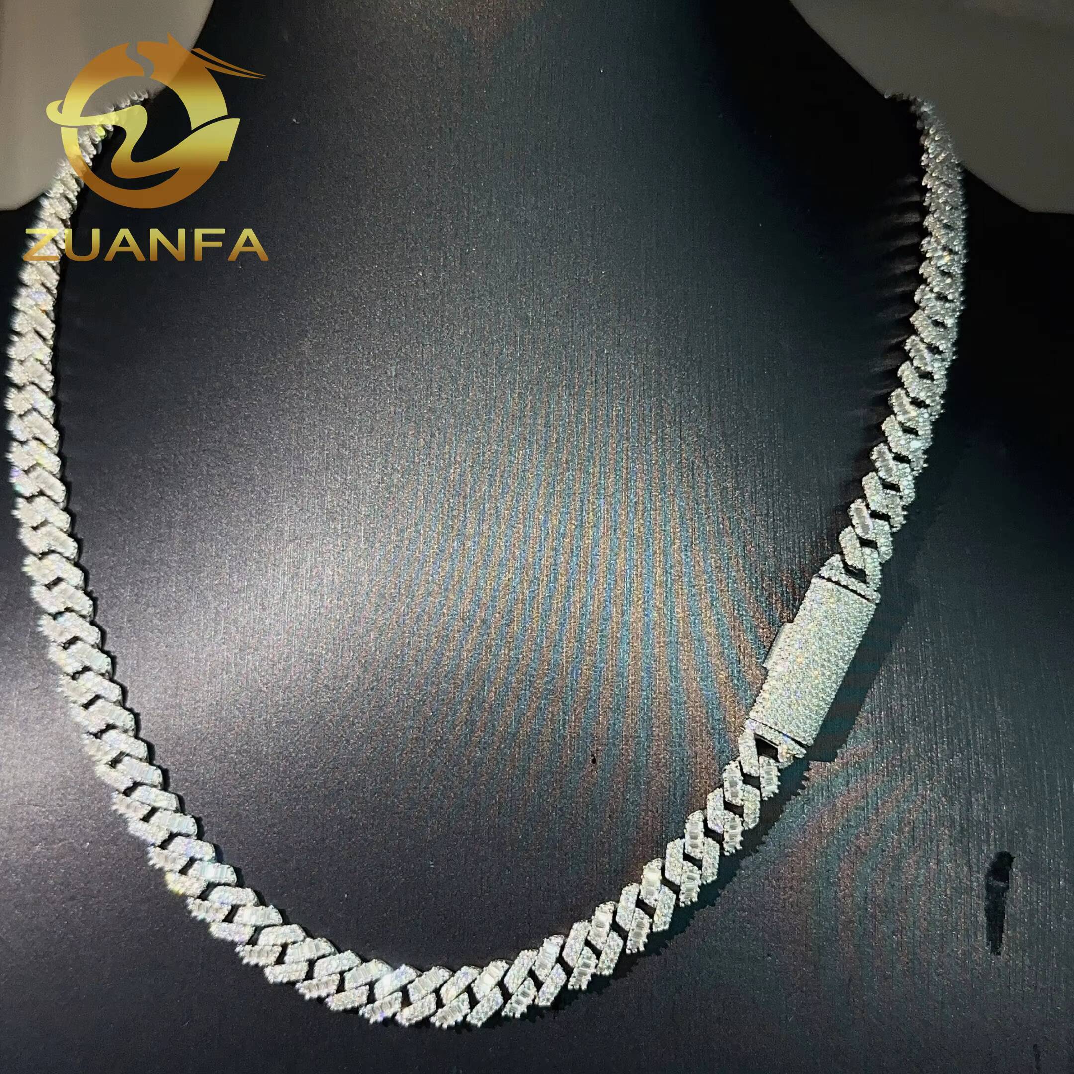 Hip Hop Jewelry 8MM Mix Cut Moissanite Diamond Cuban Link Chain 925 Silver Iced Out Cuban Link With GRA Certificate