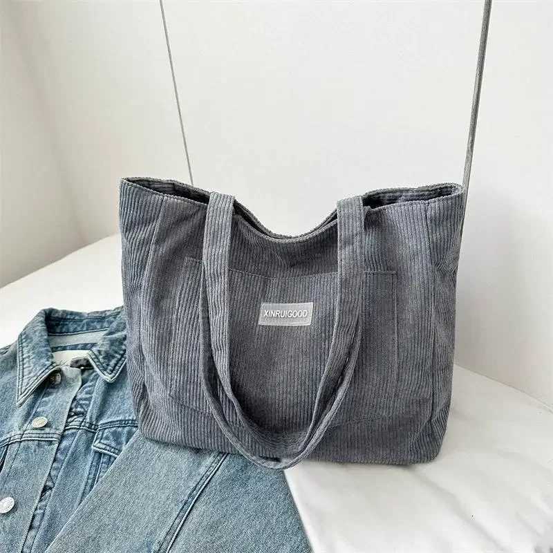 Large Capacity Shoulder Bag Trendy Corduroy Tote Bag Solid Color Ladies Handbag With Front PocketW251028