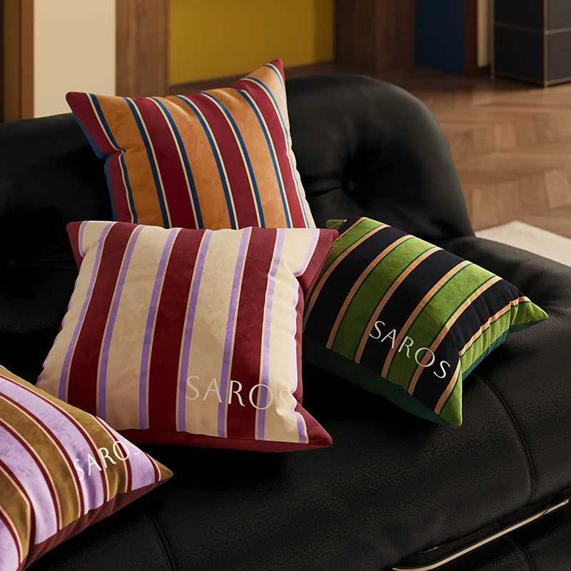 Pillow Case Decorative Covers with Zippers Velvet Patchwork for Sofa Bed Couch Striped case Shell Light Luxury Home Decoration C251028