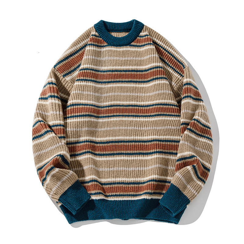 Color Block Striped Crew Neck Sweater For Men Autumn And Winter Thick Knit Loose Designer Sweater Fit Lazy Style Luxury Bag Soft Pullover Knitwear Jac
