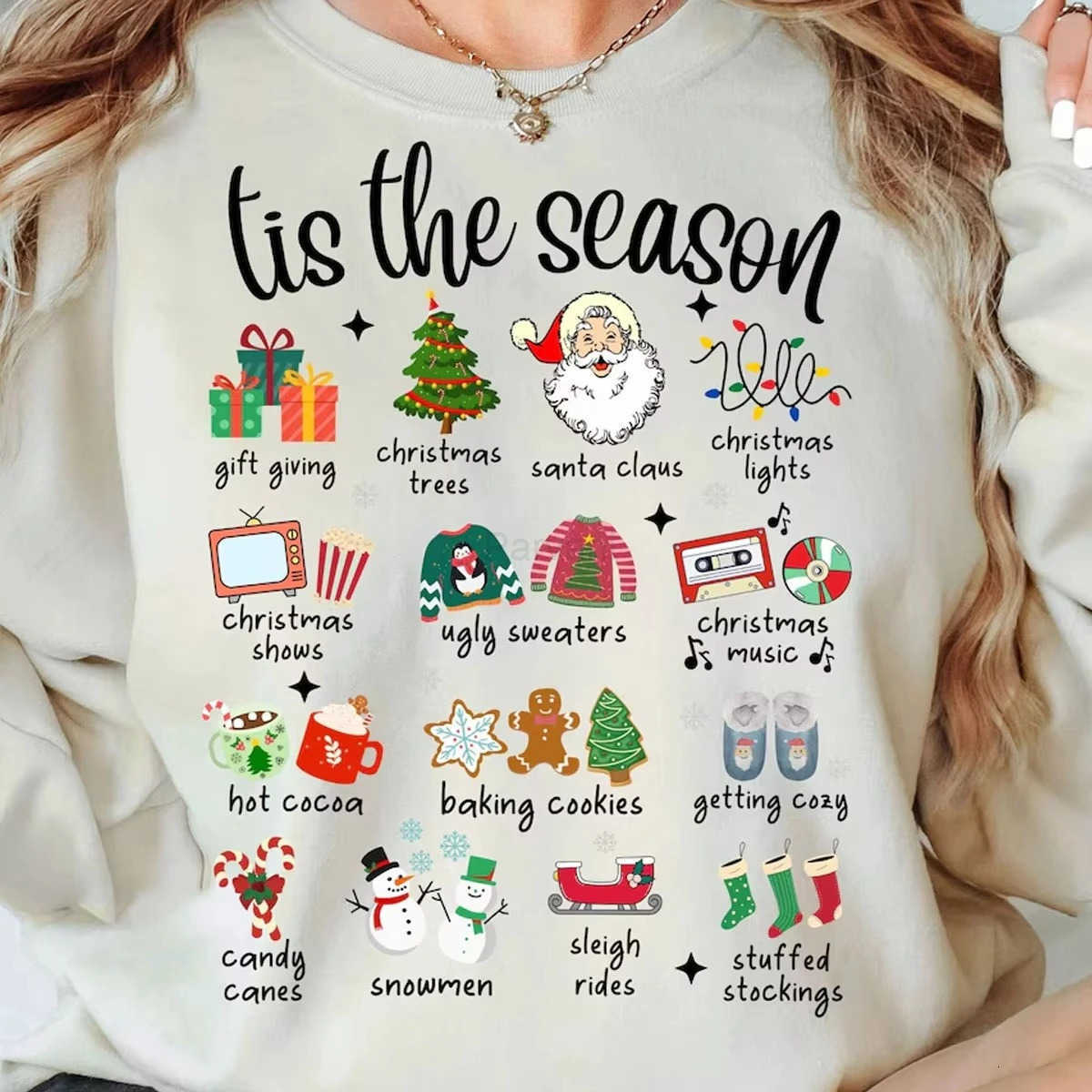 Sanrio Womens Christmas Print Sweatshirt Casual Loose Versatile Long Sleeve Round Neck Sweatshirt for Women Autumn Winter innerwear L251028