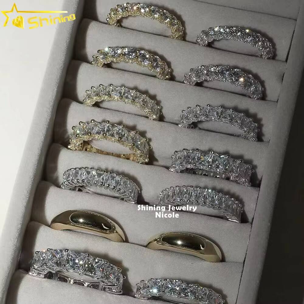 18k Gold Plated Engagement Moissanite Band Radiant Emerald Princess Cut Eternity Rings for Women