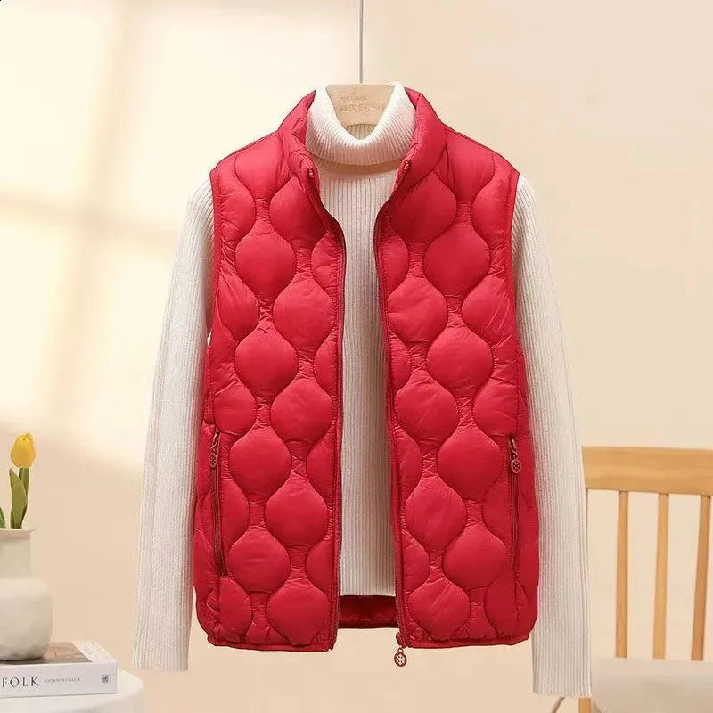 Lightweight Womens Down cotton Vest Jacket Mom Stand collar Waistcoat Autumn Winter Short Warm Vest Coat Casual Outwear Top 251027