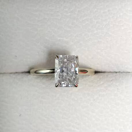 14K Solid Yellow Gold Ring 6x8mm Ice Crushed Cut White Moissanite Wedding Ring 2ct Moissanite Engagement Ring