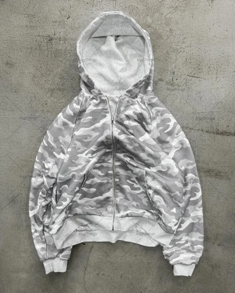 American Retro Harajuku Camouflage Zipper Hoodie Women Hiphop Trendy Streetwear Gothic Punk Casual Oversized Sweatshirt Men 251027