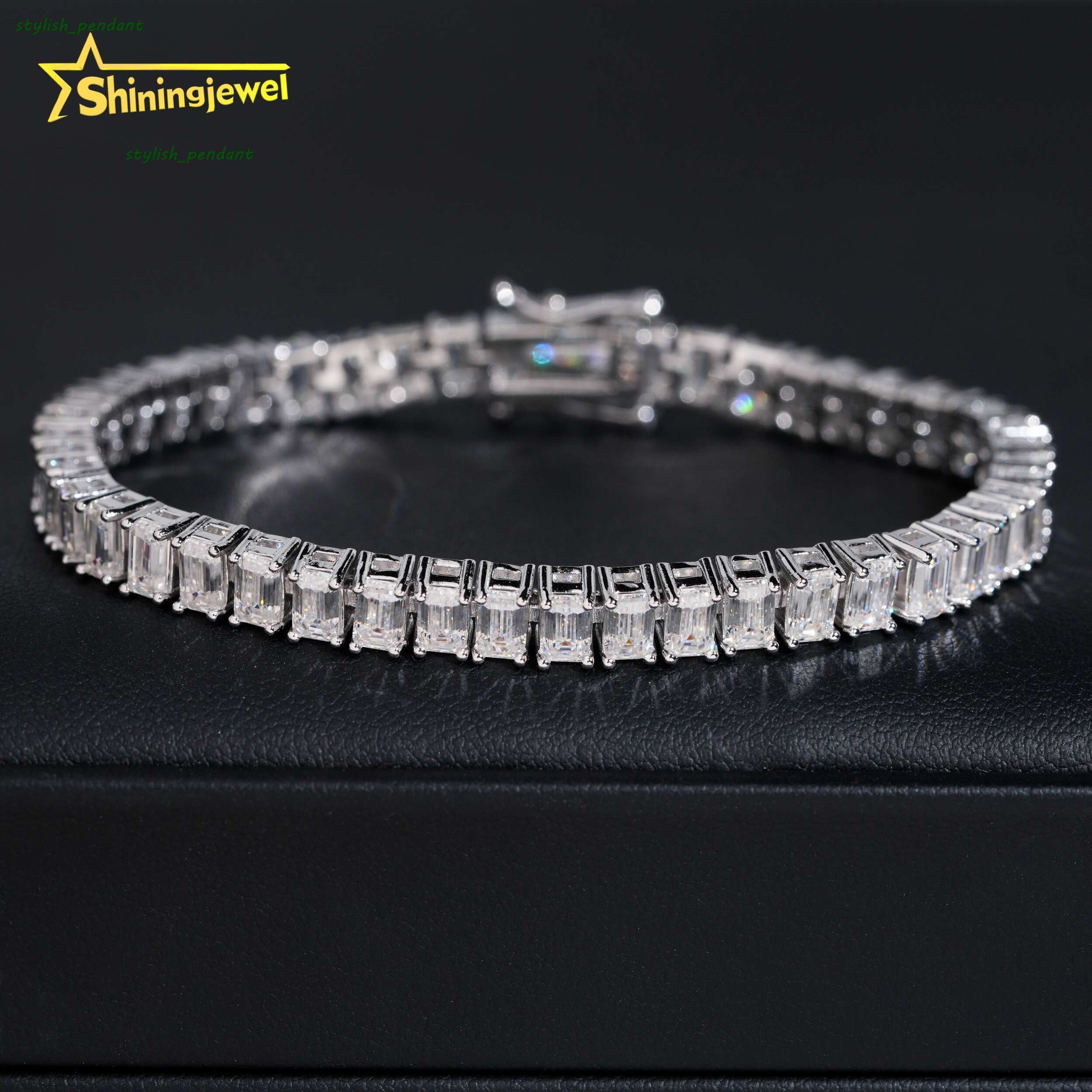 New Arrival Unisex Fashion Diamond Find Jewelry 925 Silver 35mm Emerald Cut Tennis Hip Hop Iced Out Moissanite Bracelet