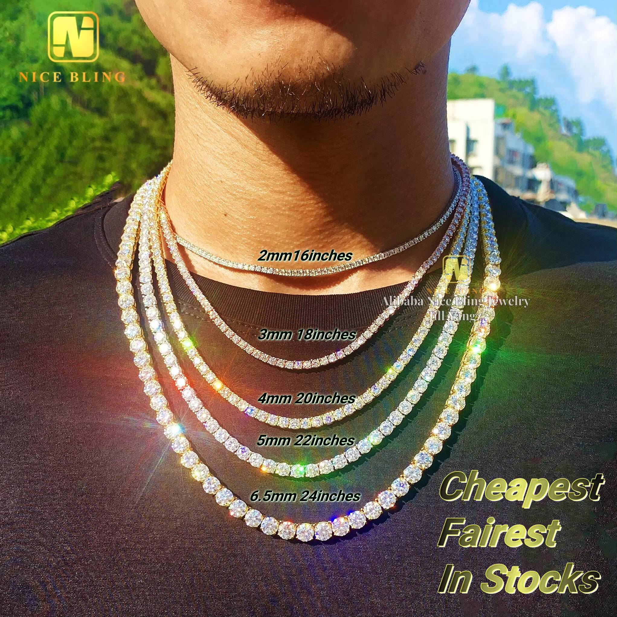 CRAZY FLASHY Factory Bulk Stocks Moissanite Tennis Necklace Bracelet CHEAPEST in HISTORY Hip Hop Jewelry Tennis Chain