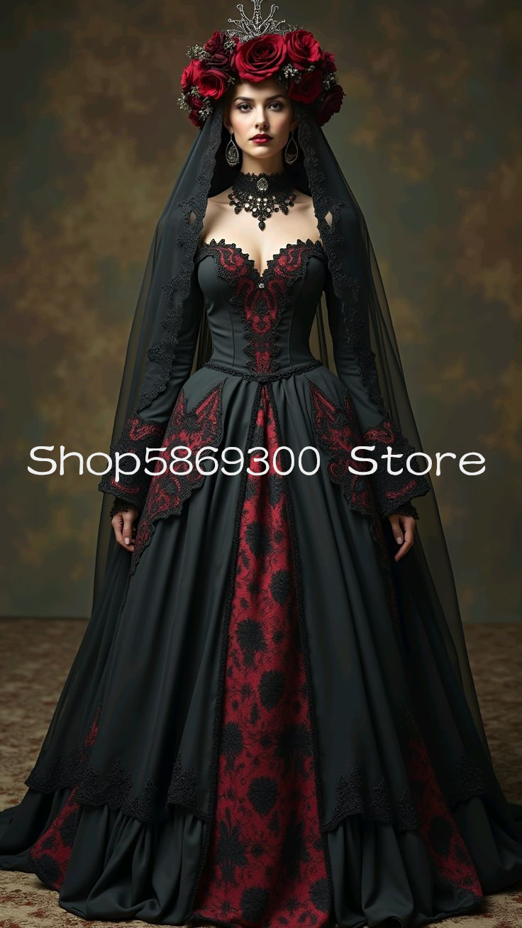 Black Burgundy Gothic Victorian Wedding Dresses Off Shoulder Corset Bustle Long Sleeve Steampunk Bridal Gown Customsized