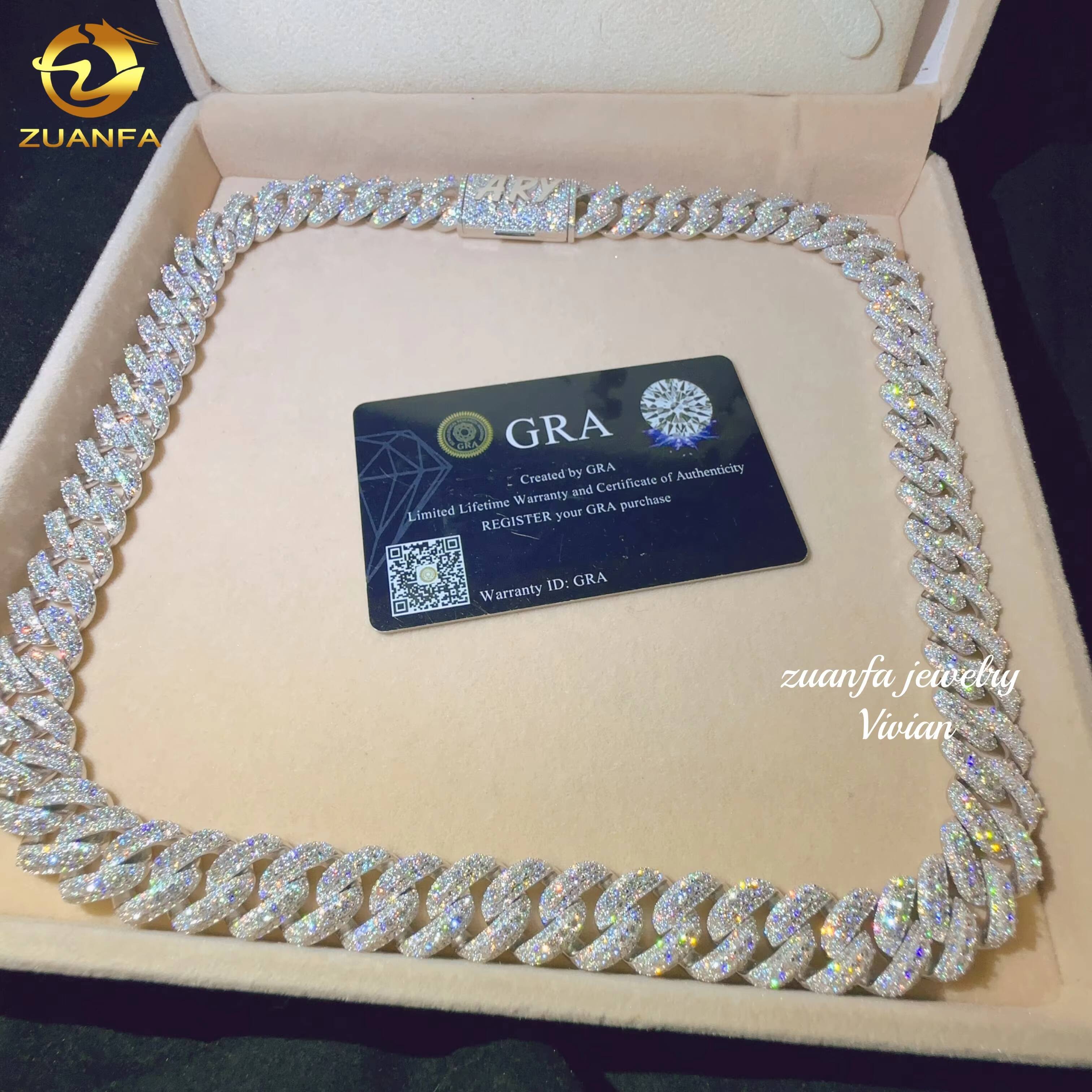 Iced Out VVS Moissanite Diamond 15MM Width Necklace Bracelet Silver 925 Hip Hop Miami Jewelry Custom Cuban Link Chain