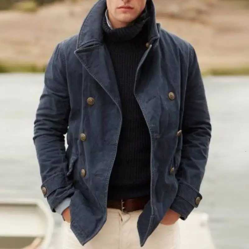 2021 New Mens Jacket Casual Fashion Solid Color Coat Men Autumn Button Long Sleeve Outerwear Coats Plus Size Black Jackets X251028