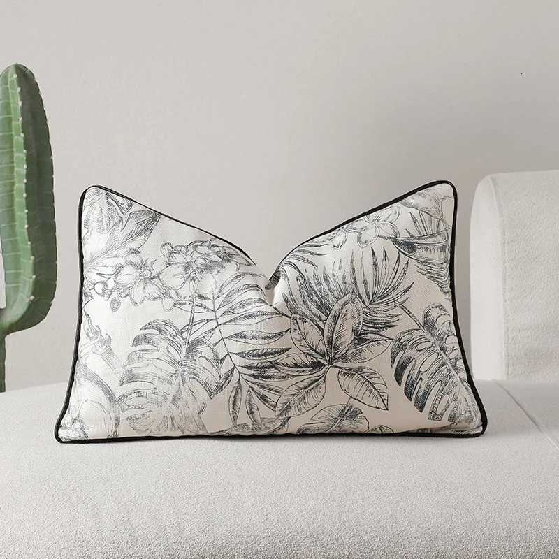Pillow Case New French Retro Light Luxury Cushion Cover Black and White Plant Printed Covers Decorative WithTassel Home case C251028