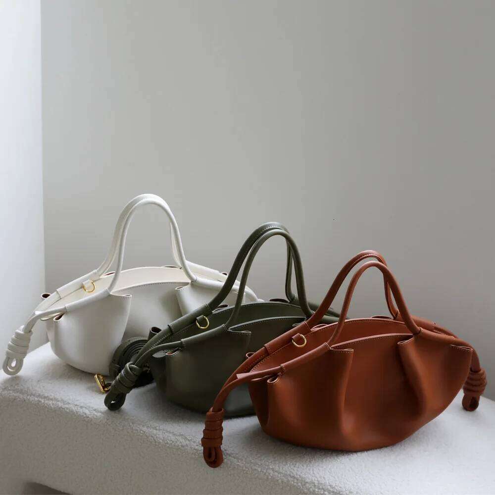 2025 New Design Luxury Genuine Leather Cloud Pleated Cowhide Cord One Fashion Ladies Shoulder Bag Handbag