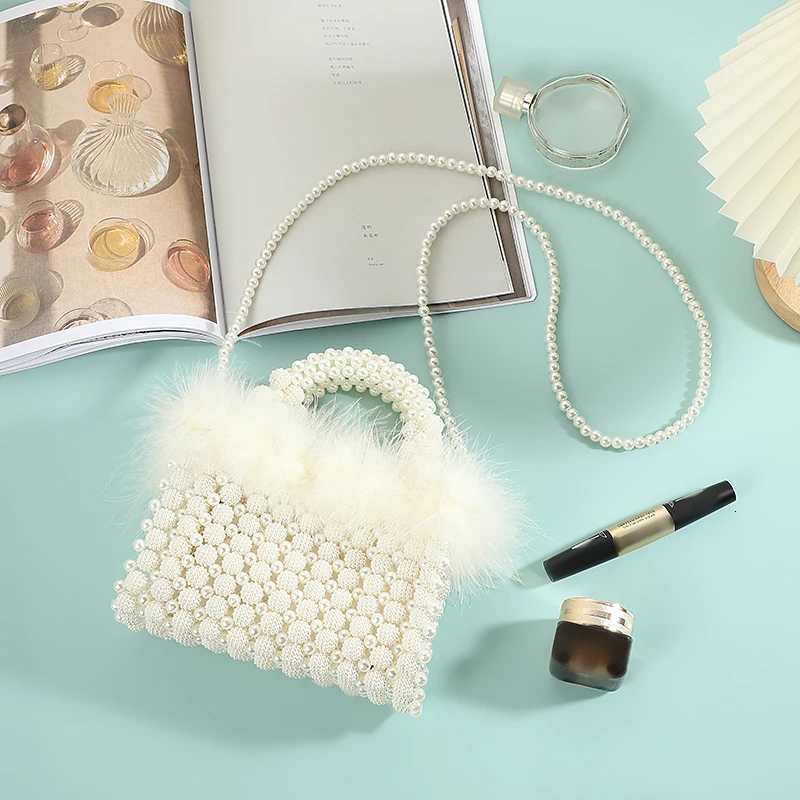Elegant Pearl Feather Trim HandHeld Dinner Bag Ladys Pocket Chain Wedding Party Dress Gift Bag H251027