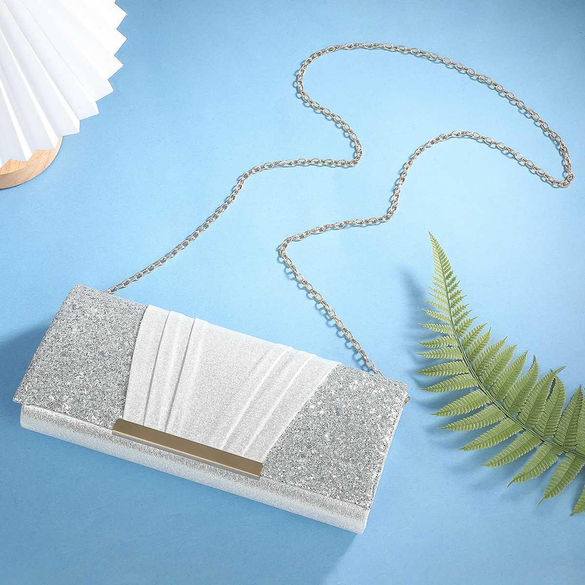 Ladies dinner bag shiny and highend clutch bag evening dress bag metal chain crossbody bag wedding banquet hand clutch bag H251027