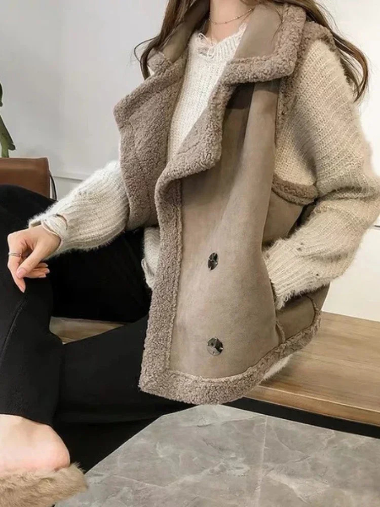 Women 2025 Autumn Winter Waistcoat Loose Outerwear Top Sleeveless Solid Color Jacket Female Leather Vest Coat 251027