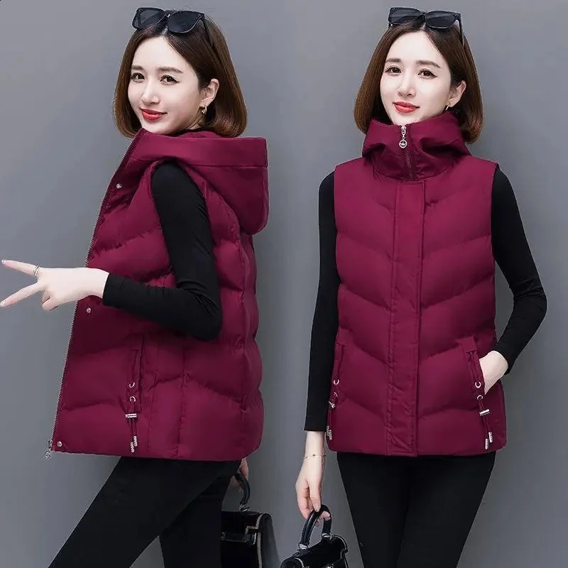 2025 Winter Parkas Vest Jacket Women Middle Aged Waistcoat Sleeves Down Cotton Plus Velvet Warm Coats Female Casual Overcoat 251027