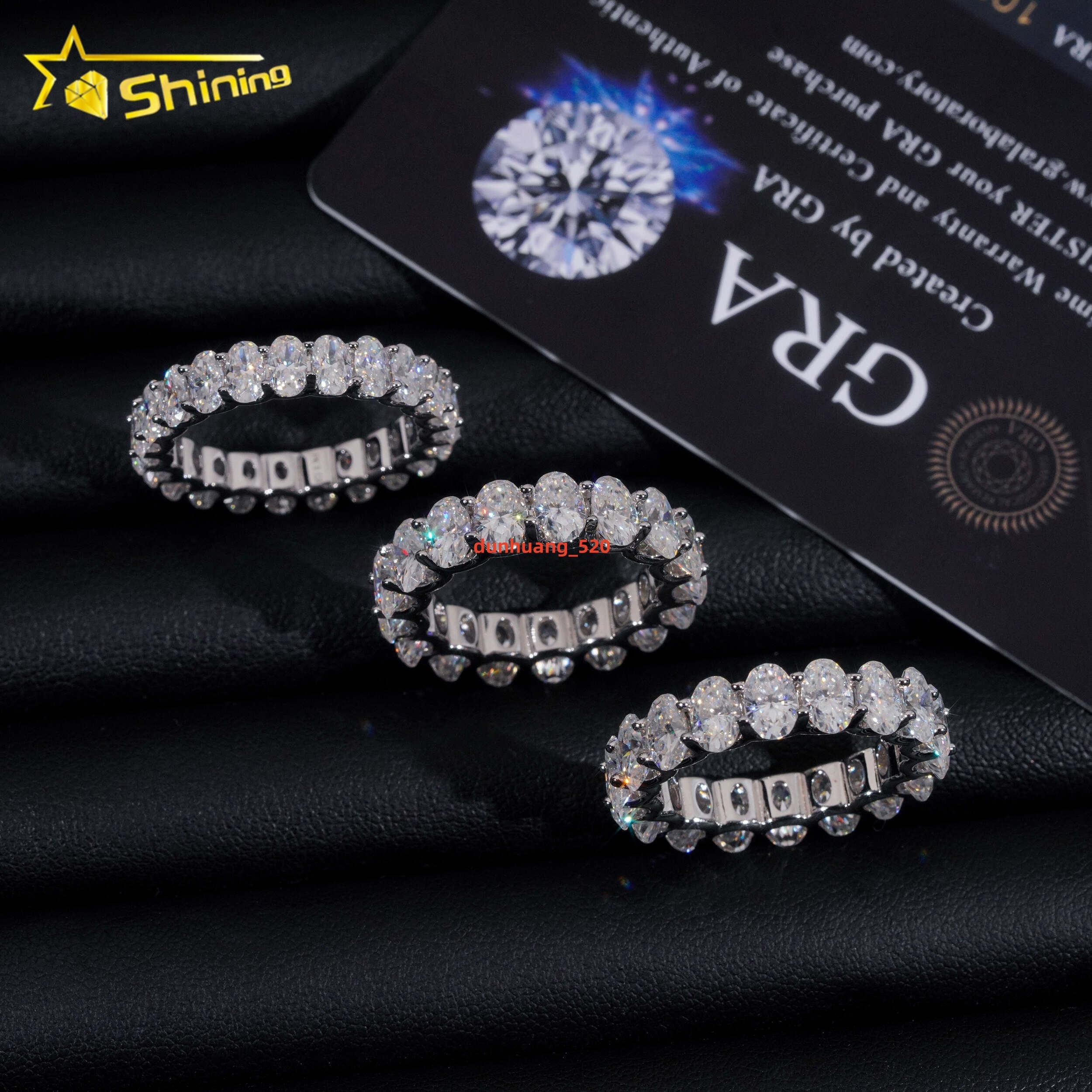 New GRA Certificate 925 Sterling Silver Gold Plated Fine Jewelry Iced Out Diamond Oval Moissanite Hip Hop Eternity Band Ring