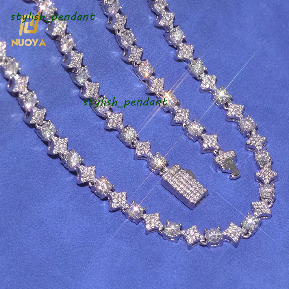 6mm Width Star Design Shiny VVS Moissanite Necklace Custom Womens Fine Jewelry 925 Sterling Silver Tennis Chain