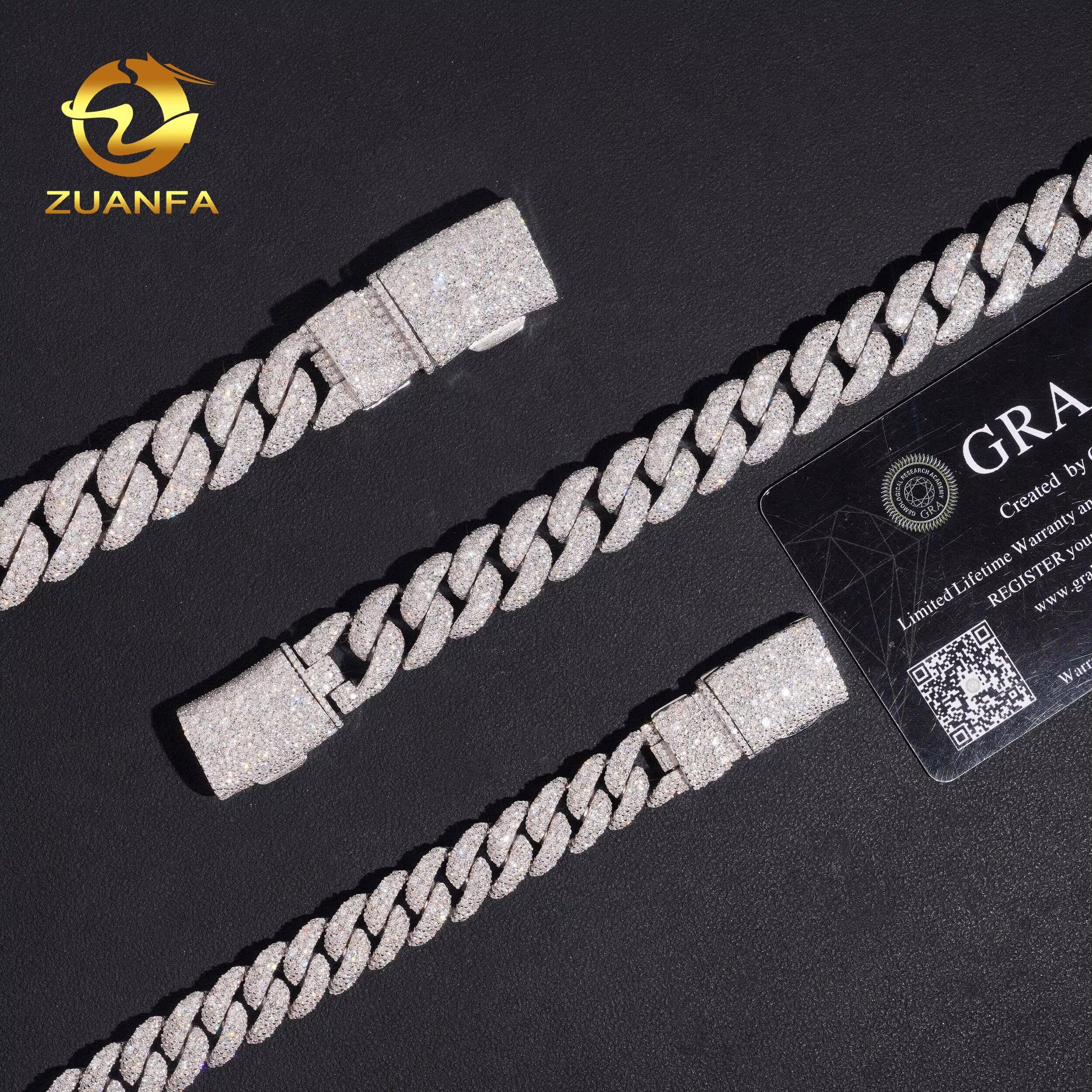 Hip Hop Jewelry 12mm 14mm 15mm Moissanite Cuban Link Chain 925 Silver Iced Out Mosaic Cuban Link With GRA Certificate