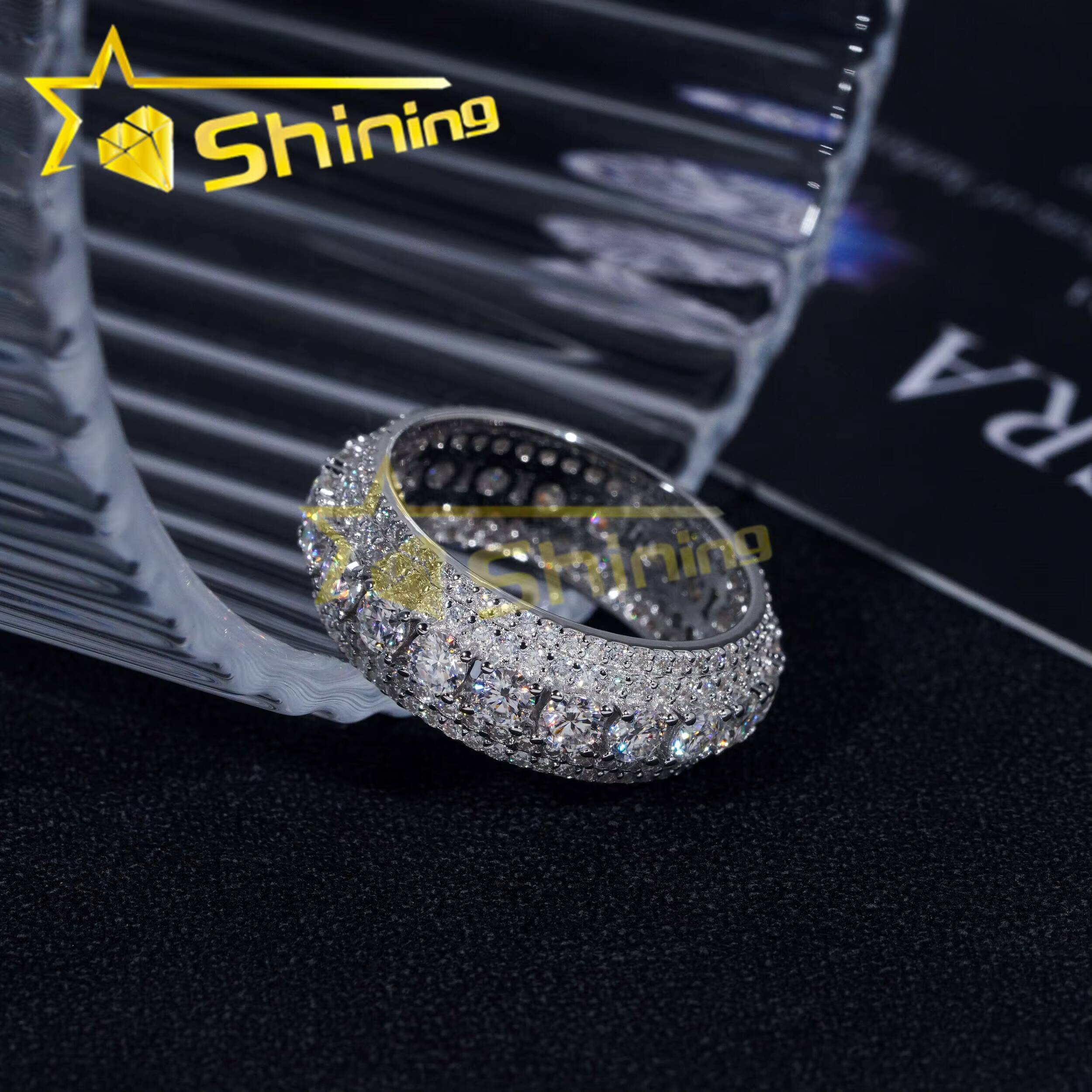 Hot Selling Custom S925 Sterling Silver Iced Moonlight Eternity Ring Luxury Inlay Moissanite Diamond Classic Design