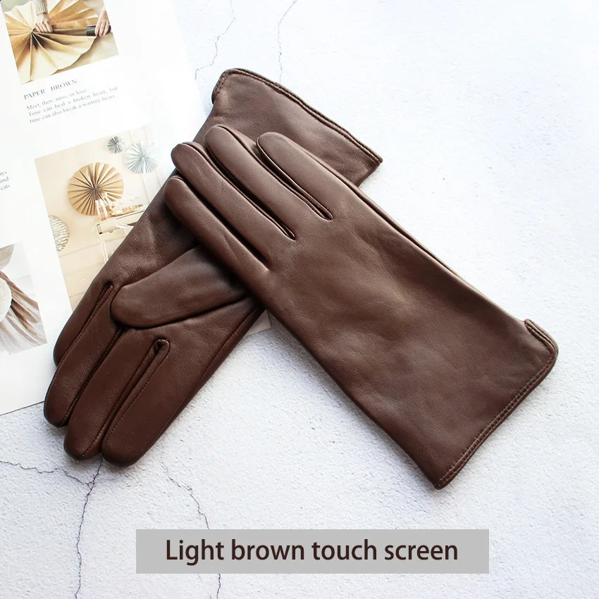 Womens Sheepskin Gloves Fashion Color Leather Simple Style Wool Lining Spring and Autumn Warmth Finger Gloves 251027