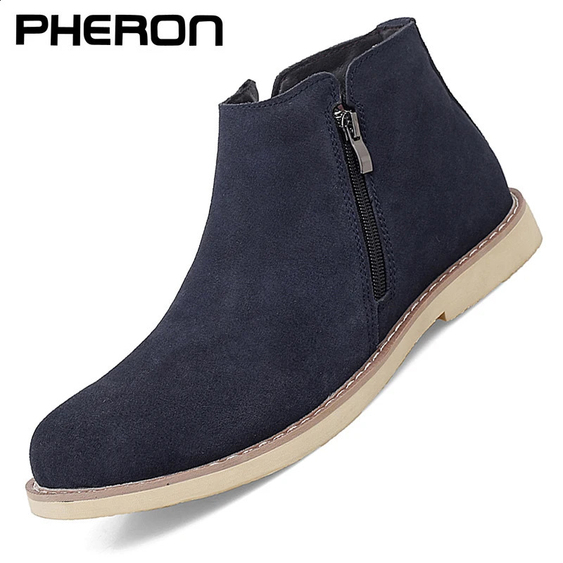 Vintage Basic Sand Color Men Suede Chelsea Boots Natural Leather Zip Pointed Toe Formal Ankle Boots Men Wood Zapatillas Hombre 251023