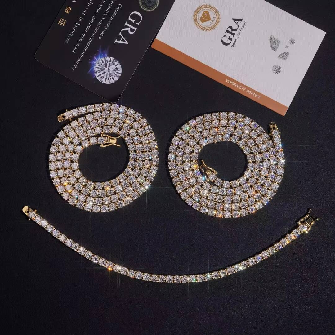 Hip Hop Classic Factory Price Top Quality 925 Silver 4mm VVS Moissanite Diamond Tennis Chain