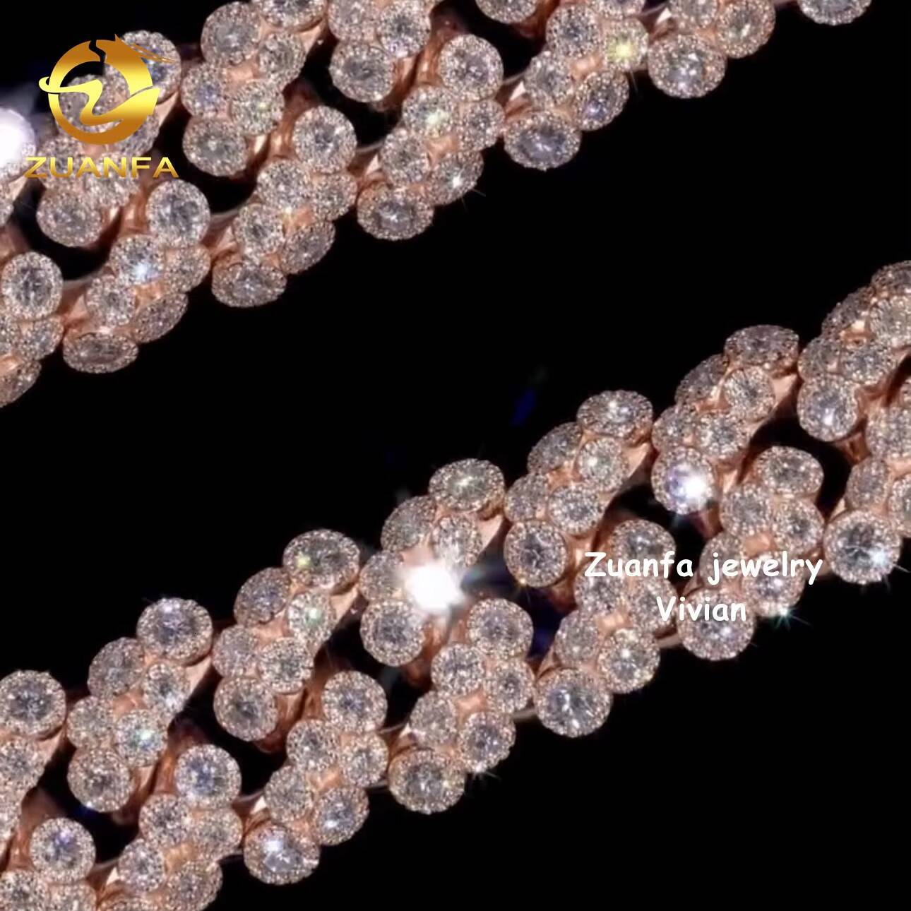 Iced Out 20mm VVS Moissanite Diamond Sterling Silver 925 Cuban Link Moissanite Hip Hop Cuban Link Chain Necklace