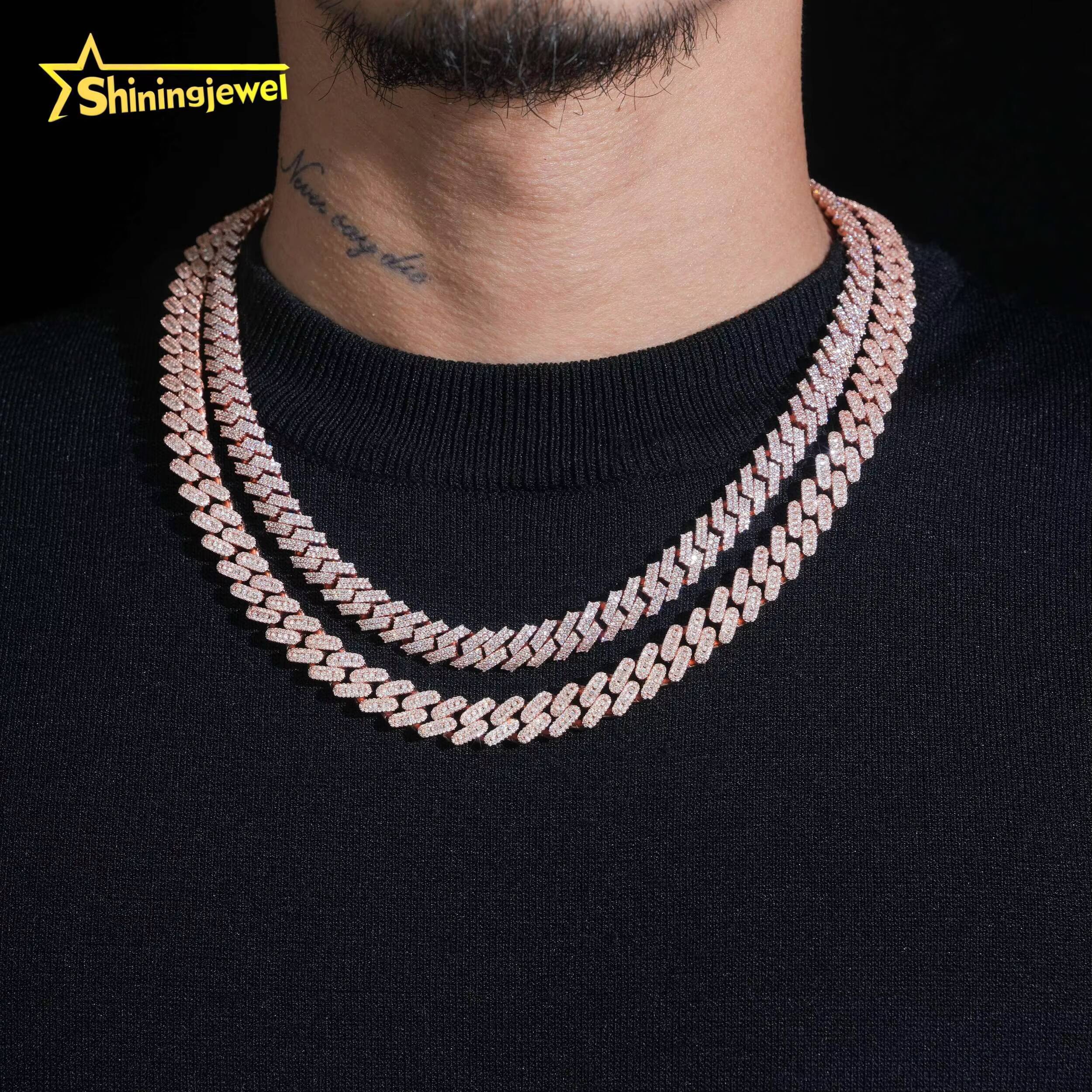 Pass Diamond Tester 925 Silver Moissanite Cuban Chains Hot Sale 10mm Cuban Link Necklace Bracelet Hip Hop Jewelry