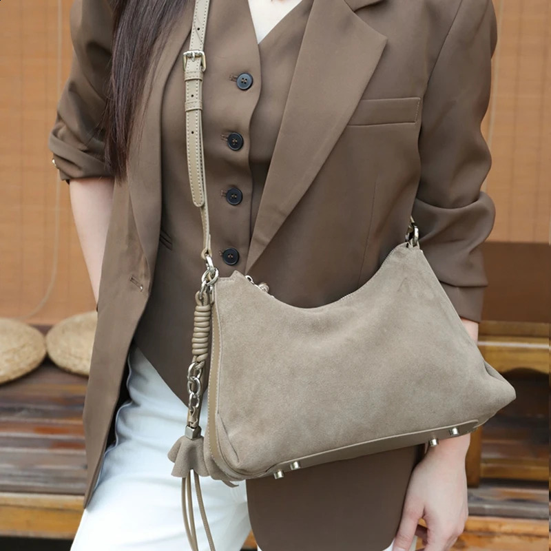 Hifashion Vintage Matte Suede Genuine Leather Underarm Shoulder Bags For Women 2025 Hobo Tote Ladies Handbags 251018