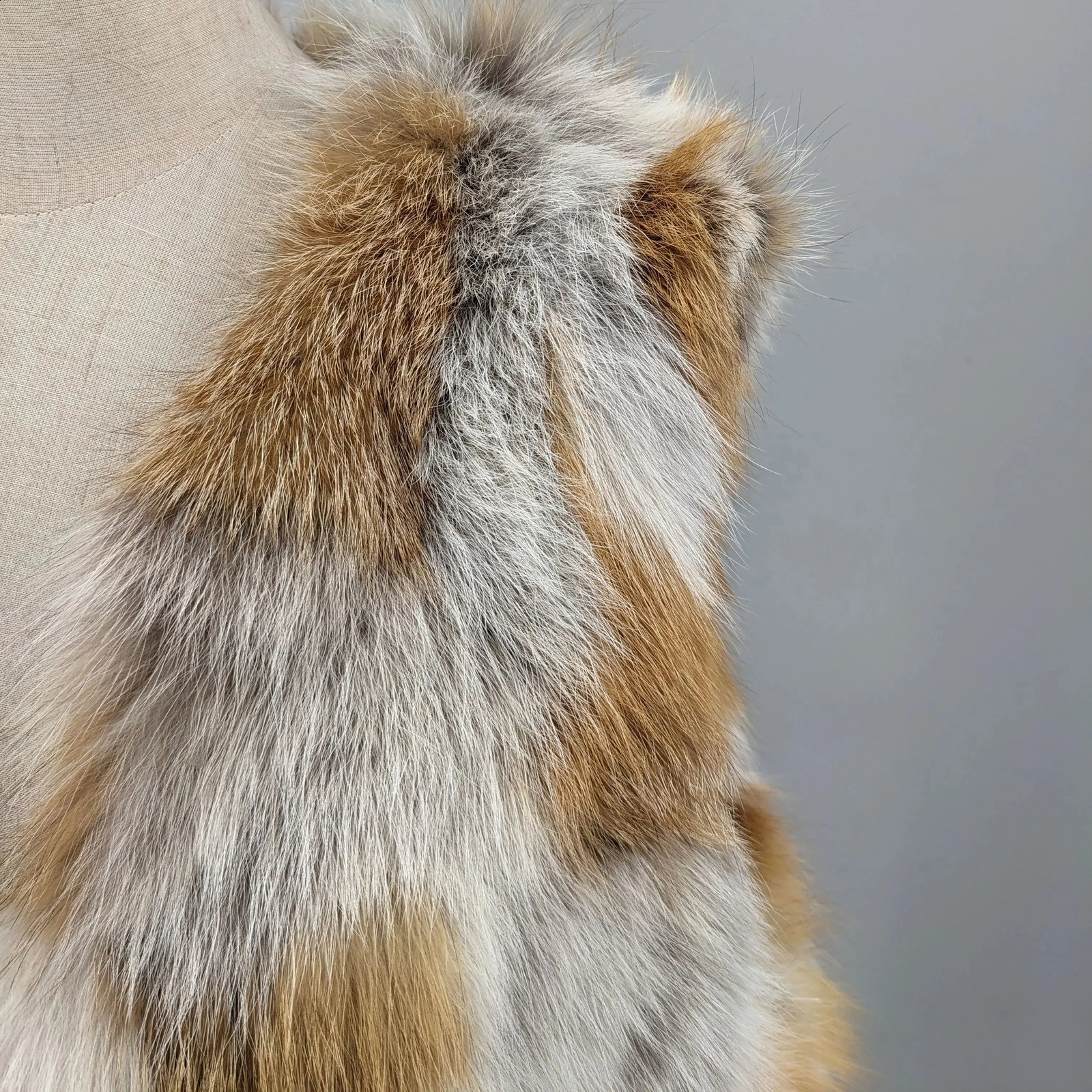 Womens Natural Fox Fur Vest For Winter Outerwear Sleeveless Waistcoat made of small pieces of colorful fur 251027